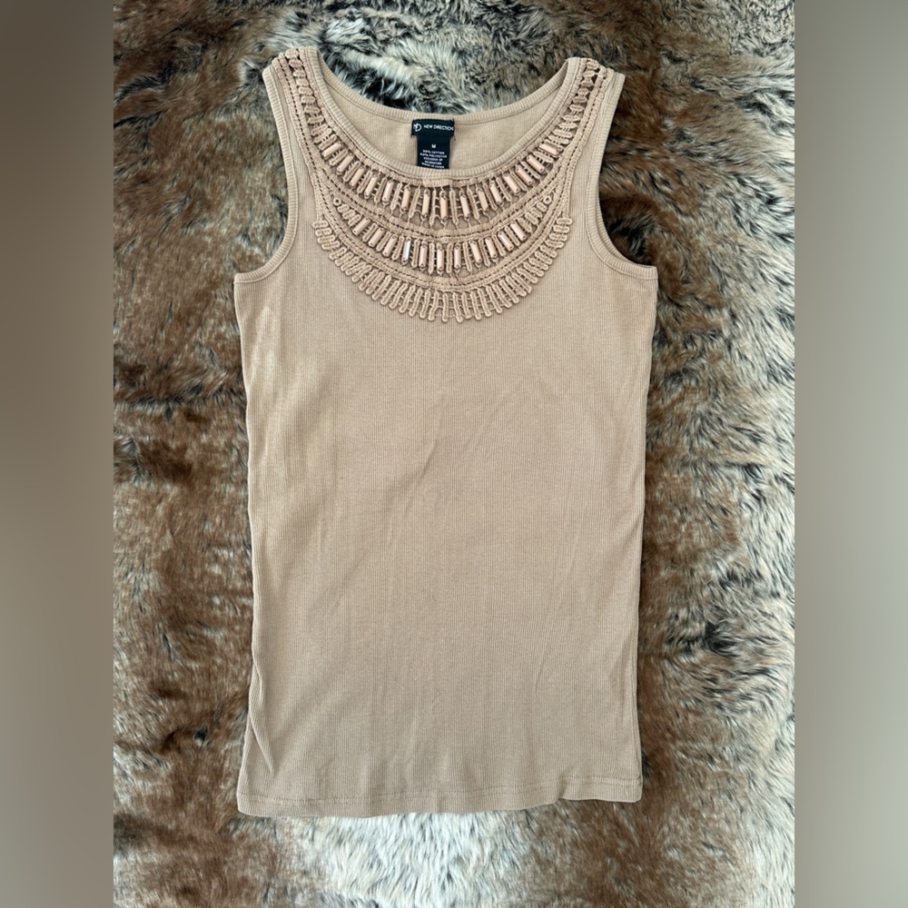 New Directions Tan Embellished Top